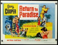3a185 RETURN TO PARADISE style A half-sheet '53 art of Gary Cooper, from James A. Michener's story!