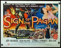 3a192 SIGN OF THE PAGAN 1/2sheet '54 cool art of Jack Palance as Attila the Hun, Chandler, Tcherina