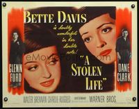 3a201 STOLEN LIFE style B 1/2sh '46 Bette Davis is doubly wonderful in her double role, Glenn Ford