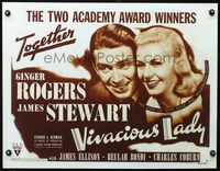 3a217 VIVACIOUS LADY style B 1/2sh R41 wonderful smiling portrait of Ginger Rogers & James Stewart!