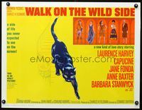 3a219 WALK ON THE WILD SIDE half-sheet '62 cool artwork of black cat on stairs & stars on balcony!