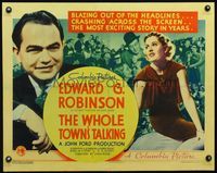 3a220 WHOLE TOWN'S TALKING style B half-sheet '35 John Ford, Edward G. Robinson & sexy Jean Arthur!