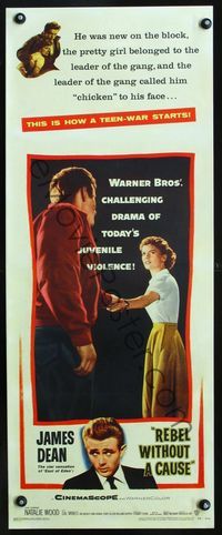 3a034 REBEL WITHOUT A CAUSE insert '55 different full-length image of James Dean & Natalie Wood!