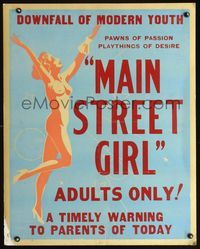 3a055 MAIN STREET GIRL special 28x35 poster '30s incredible art of naked teen, a pawn of passion!