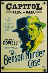 3a063 BENSON MURDER CASE WC '30 great close up head-and-shoulders art of detective William Powell!