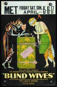 3a064 BLIND WIVES WC '20 wonderful stone litho of woman gambling at dice with Death on dress box!