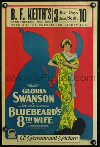3a065 BLUEBEARD'S 8th WIFE WC '23 great full-length artwork of Gloria Swanson by creepy silhouette!