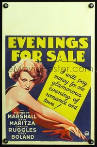 3a073 EVENINGS FOR SALE WC '32 art of beautiful Sari Maritza, who pays money for romance & love!