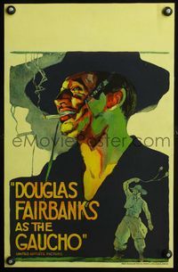 3a077 GAUCHO WC '27 incredible colorful close up art of suave smoking outlaw Douglas Fairbanks!