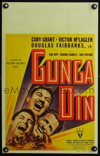 3a080 GUNGA DIN WC '39 great headshots of Cary Grant, Douglas Fairbanks Jr. & Victor McLaglen!