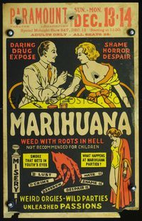 3a044 MARIHUANA WC '36 Dwain Esper daring drug expose, the weed with roots in Hell, weird orgies!