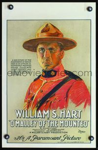 3a091 O'MALLEY OF THE MOUNTED style B WC '21 great stylized close up art of Mountie William S. Hart!