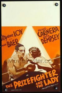 3a092 PRIZEFIGHTER & THE LADY WC '34 great art of sexiest Myrna Loy in ring with boxer Max Baer!