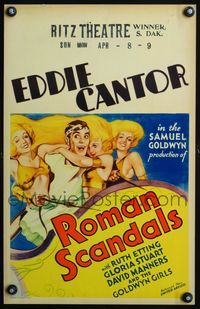 3a096 ROMAN SCANDALS WC '33 great artwork of Eddie Cantor in chariot with three sexy Goldwyn Girls!