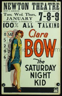 3a097 SATURDAY NIGHT KID WC '29 full-length artwork of sexy Clara Bow standing by huge calendar!