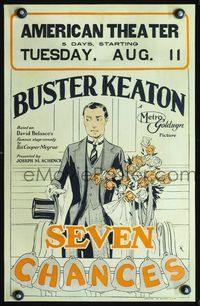 3a099 SEVEN CHANCES WC '25 great art of would-be groom Buster Keaton in chapel holding bouquet!