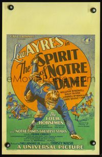 3a104 SPIRIT OF NOTRE DAME WC '31 great stone litho image of football player Lew Ayres with ball!