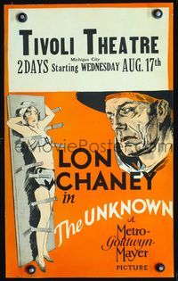 3a108 UNKNOWN WC '27 great art of knife thrower Lon Chaney with sexy assistant Joan Crawford!