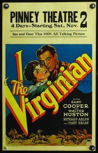 3a109 VIRGINIAN WC '29 romantic artwork of Gary Cooper embracing Mary Brian + cowboys on horses!