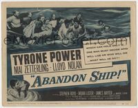 3b020 ABANDON SHIP title card '57 Tyrone Power & 25 survivors in a lifeboat which can hold only 12!