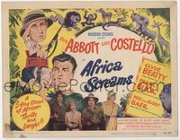 3b025 AFRICA SCREAMS title card '49 wacky art of Bud Abbott riding Lou Costello + jungle animals!
