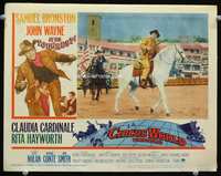 3b319 CIRCUS WORLD movie lobby card #6 '65 big John Wayne riding on white horse in circus ring!