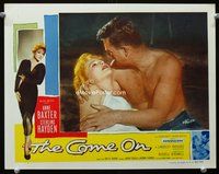3b327 COME ON lobby card '56 close up of barechested Sterling Hayden with sexy bad girl Anne Baxter!