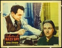 3b328 CONFESSIONS OF A NAZI SPY other company LC '39 Edward G. Robinson talking to scared Lya Lys