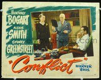 3b330 CONFLICT movie lobby card '45 seated Humphrey Bogart stares at standing Alexis Smith!