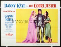 3b335 COURT JESTER lobby card #2 '55 Danny Kaye in armor between Angela Lansbury & Glynis Johns!
