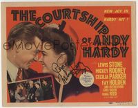 3b055 COURTSHIP OF ANDY HARDY signed TC '42 by Mickey Rooney, who is nose-to-nose with Donna Reed!