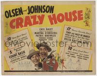 3b056 CRAZY HOUSE title card '43 Ole Olsen & Chic Johnson with art of sexy girls sitting on house!