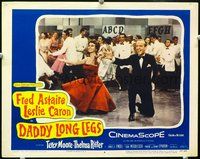 3b340 DADDY LONG LEGS lobby card #4 '55 Fred Astaire & Leslie Caron kneeling in production number!