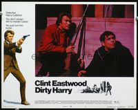 3b358 DIRTY HARRY lobby card #2 '71 Clint Eastwood with rifle waiting with Reni Santoni, Don Siegel