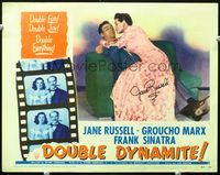 3b361 DOUBLE DYNAMITE signed LC #1 '52 by Jane Russell, who is kissing reluctant Frank Sinatra!