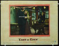 3b367 EAST OF EDEN LC #6 '55 Raymond Massey hugs Julie Harris as James Dean looks on, Elia Kazan