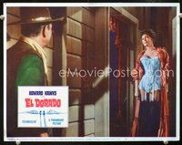 3b369 EL DORADO lobby card #7 '66 John Wayne is tempted to go with half-dressed sexy Michele Carey!
