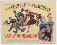 3b081 FAMILY HONEYMOON title card '48 art & photo of newlyweds Claudette Colbert & Fred MacMurray!