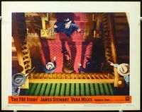 3b375 FBI STORY LC #3 '59 great overhead image of Jimmy Stewart trapped by 5 gangsters on stairs!