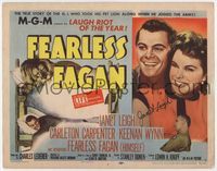 3b083 FEARLESS FAGAN signed TC '52 by Janet Leigh, who is with Carleton Carpenter & lion in bed!