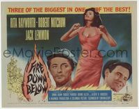 3b088 FIRE DOWN BELOW title movie lobby card '57 sexy Rita Hayworth, Robert Mitchum, Jack Lemmon