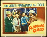 3b381 FLOWING GOLD lobby card '40 bloodied oil driller John Garfield is restrained in bar fight!