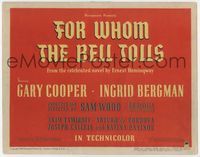 3b093 FOR WHOM THE BELL TOLLS TC '43 from celebrated novel by Ernest Hemingway, a true title card!