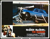 3b394 GETAWAY int'l movie lobby card #6 R80 Sam Peckinpah, Steve McQueen crashes car through porch!