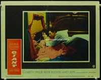 3b396 GIANT movie lobby card #1 '56 Elizabeth Taylor & Rock Hudson in fancy bed on railroad train!