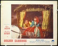 3b404 GOLDEN EARRINGS lobby card #4 '47 gypsy Marlene Dietrich with smoking Ray Milland in carriage!