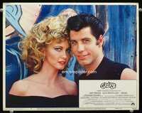 3b409 GREASE LC #6 '78 best close up of leather-clad John Travolta & sexy Olivia Newton-John!