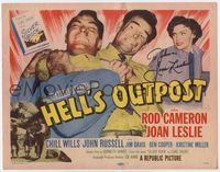 3b104 HELL'S OUTPOST signed TC '55 by Joan Leslie, who is watching Rod Cameron choke John Russell!