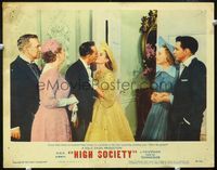 3b419 HIGH SOCIETY LC #7 '56 Bing Crosby kisses Grace Kelly while Frank Sinatra & Holm look on!