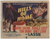 3b105 HILLS OF HOME title lobby card '48 artwork of Lassie the dog, Janet Leigh & Edmund Gwenn!